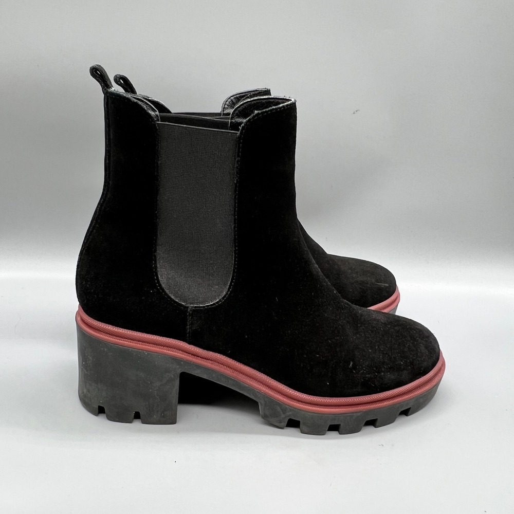Antonio de Faria Boots Women 7.5 Black Suede Chelsea Ankle Lug Sole Bootie Shoes